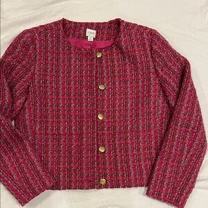 J. Crew  Factory Pink Tweed Jacket with Gold Accents